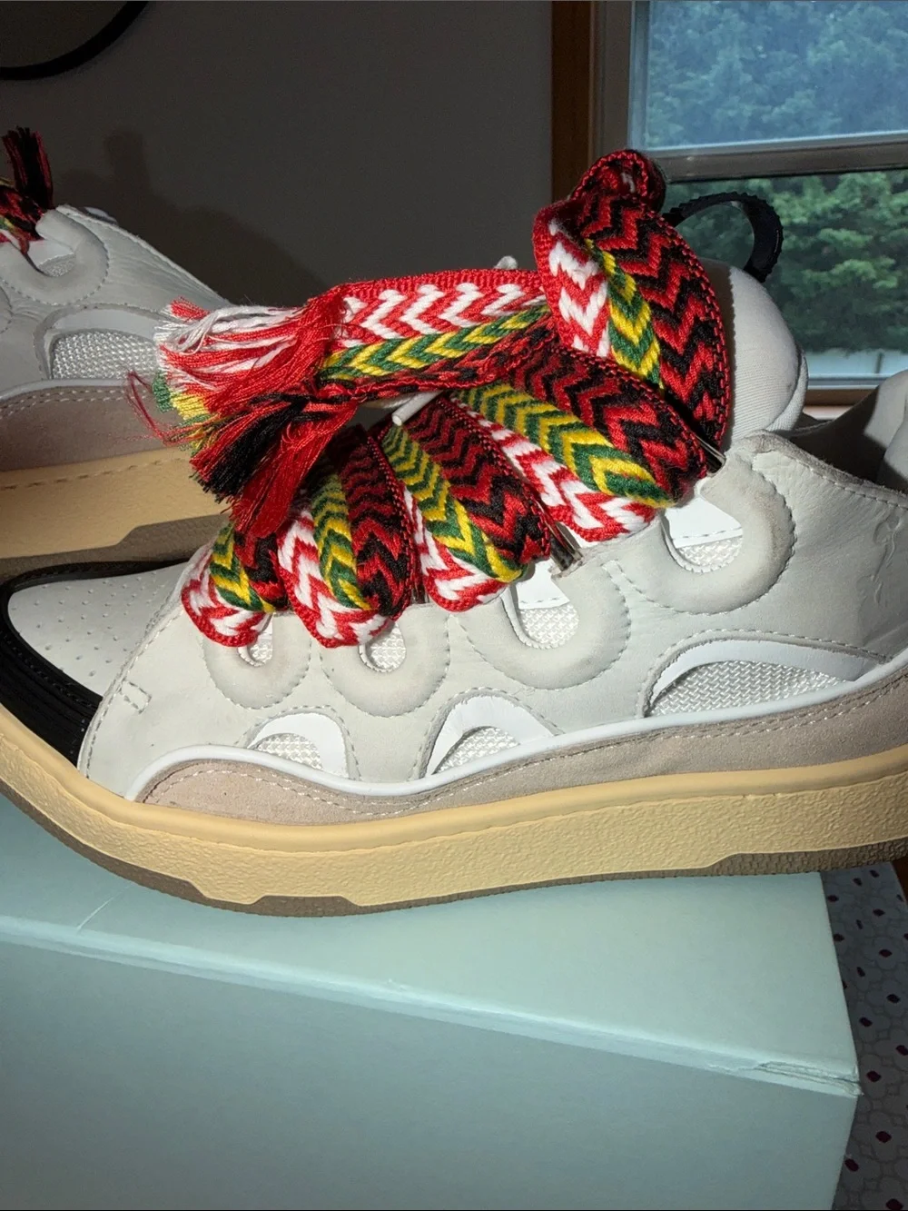 Lanvin White Sneakers with Black Toe and Multicolor Rope Laces